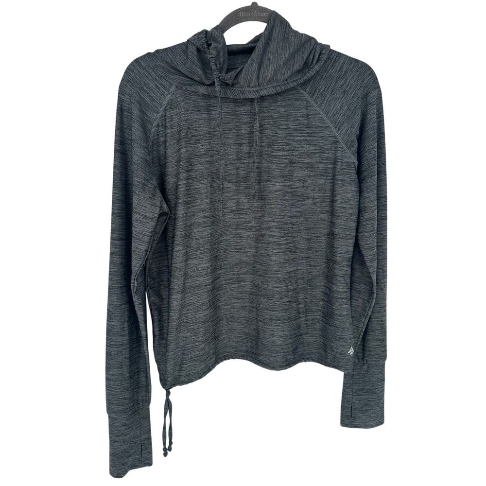Nicole Miller Grey Hoodie Pullover Top Long Sleeve Adjustable Waist Activewear S